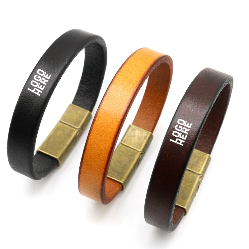 embossed logo genuine leather wristband