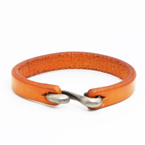 embossed logo leather bracelet w/stainless steel closure