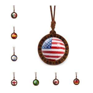 2026 world cup flag soccer wooden pendant necklace