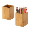 bamboo square desk organizer pen holder
