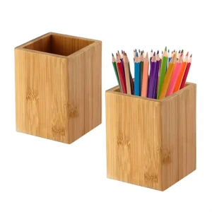bamboo square desk organizer pen holder
