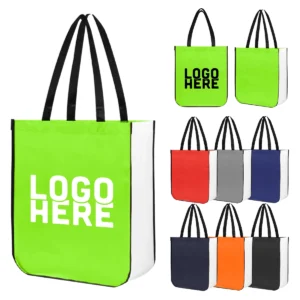 curved laminated grocery tote bag