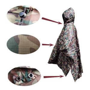 3 in 1 multi functional waterproof camouflage hooded rain poncho