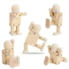 diy poseable unfinished wooden robot figurine