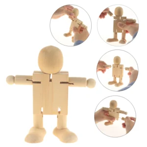 diy poseable unfinished wooden robot figurine