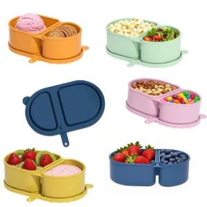 bpa free silicone dual compartment snack container