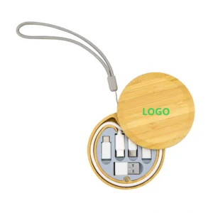 round bamboo charging cable box