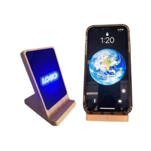 2 in 1 light up logo bamboo wireless charger w/stand