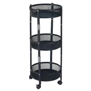3 tier round foldable metal rolling storage cart