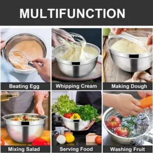 stainless steel mixing bowl set with lids & grater attachments