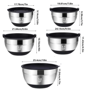 stainless steel mixing bowl set with lids & grater attachments