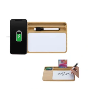 Bamboo Desk Organizer with 15W Wireless Charger & Dry-Erase Whiteboard