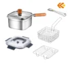 304 Stainless Steel Multi-Cooker with Frying Basket, Glass Lid & Storage Container
