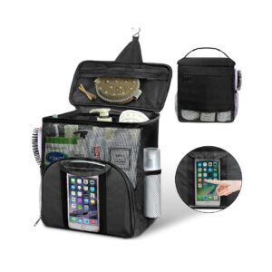 hanging mesh shower caddy with phone pocket