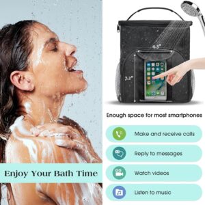 hanging mesh shower caddy with phone pocket