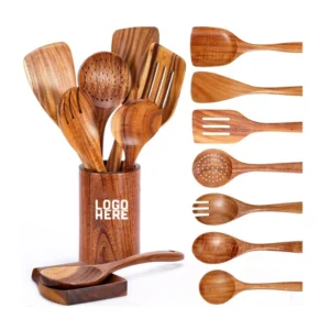 9 piece solid teak wood kitchen utensil set