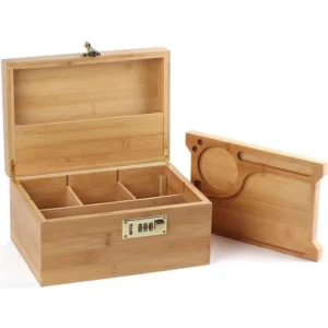 lockable bamboo storage box with adjustable dividers