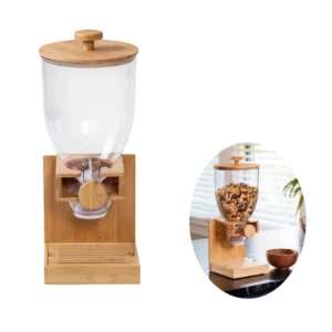 bamboo stand dry food cereal dispenser with airtight lid