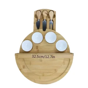 round bamboo cheese board set
