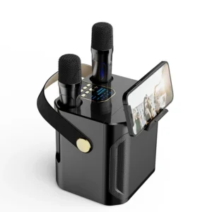karaoke speaker with 2 wireless microphones & phone holder