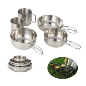 5 piece 304 stainless steel stackable outdoor tableware set