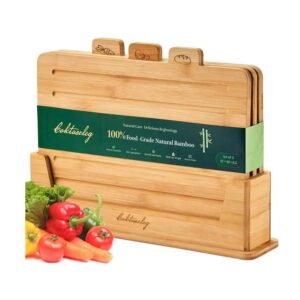 3 piece bamboo cutting board set with storage stand