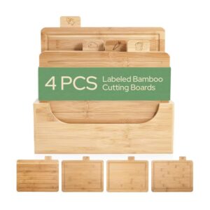4 piece labeled bamboo cutting board set with holder