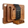 3 size carbonized bamboo cutting board set with storage rack