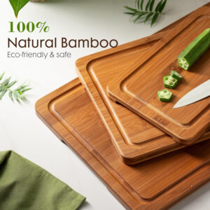 3 size carbonized bamboo cutting board set with storage rack