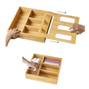 expandable bamboo kitchen drawer food storage bag organizer