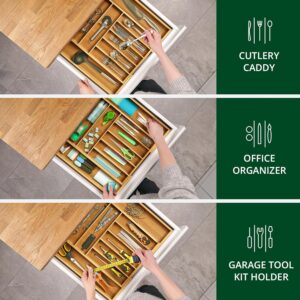 expandable bamboo kitchen drawer cutlery organizer tray