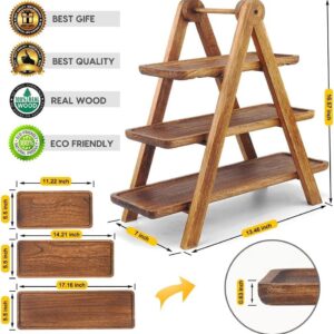 foldable 3 tier acacia wood tiered serving stand