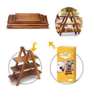 foldable 3 tier acacia wood tiered serving stand