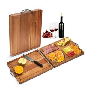 foldable acacia wood double sided charcuterie & cutting board