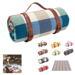 roll up picnic blanket w/ leather carry handle