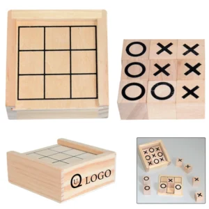 3.23x3.15x1.3" mini wooden tic tac toe challenger game