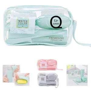 clear pvc toiletry bag set w/ travel accessories