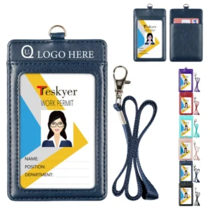 pu leather badge holder w/ lanyard