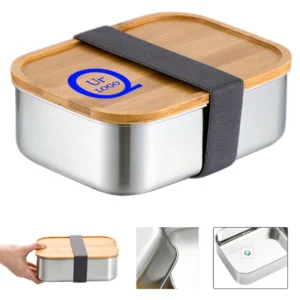 stainless steel lunch box w/ wood lid