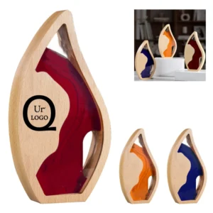 leaf shape acrylic award with wooden frame