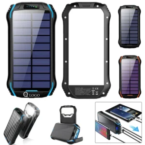 20000mah wireless charging solar power bank w/ flashlight