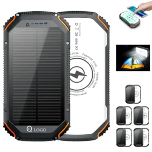 wireless charging 3 output solar power bank flashlight