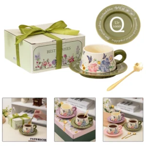 9 oz ceramic rounded cup and saucer sets
