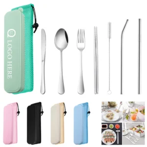 reusable travel 7 piece metal flatware set