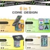 6 in 1 Travel Charger Stand with LED Clock,Speaker,Alarm