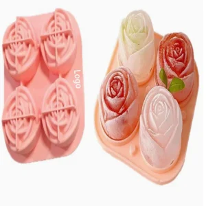 4 Cavity Food Grade Silicone Rose Ice Tray