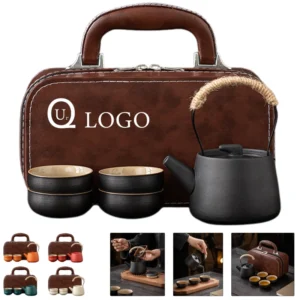 textured ceramic travel tea set w/ 4 cups