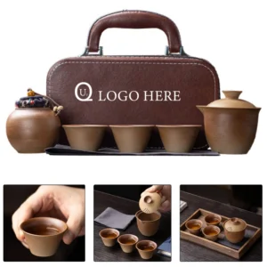 rustic ceramic travel tea set w/ canister