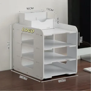 4 tier wood grain file desk organizer w/ pen holder
