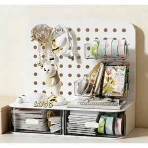 pegboard desk organizer w/ holders and 2 drawers